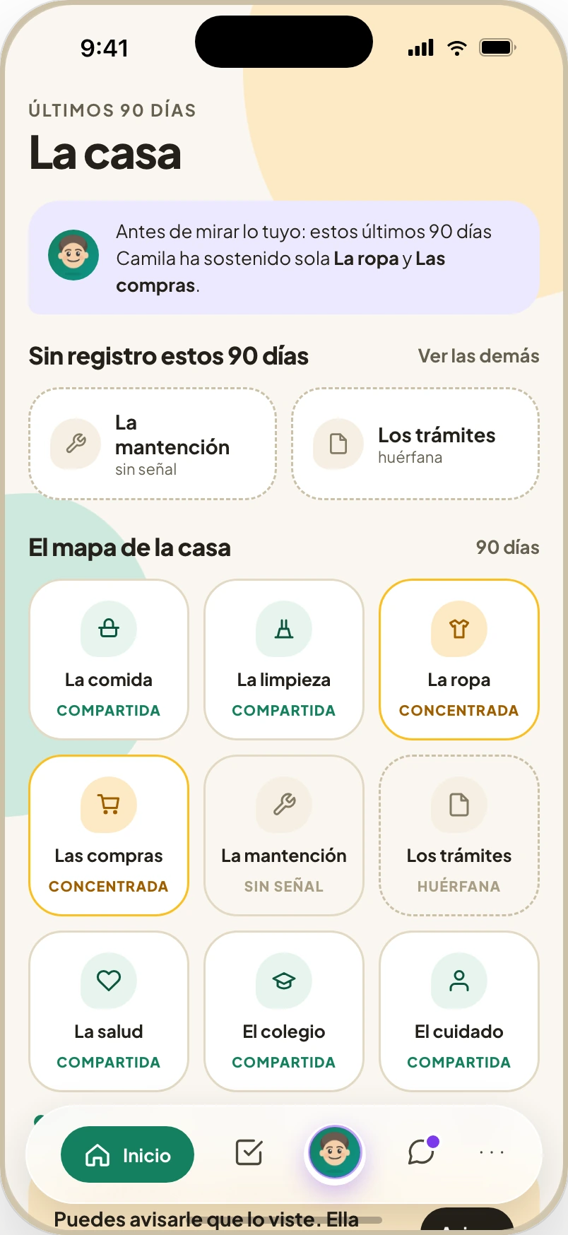 La casa en Kinnai para un hogar: nueve áreas, como la comida, la ropa, la salud y el colegio, con cómo se reparten