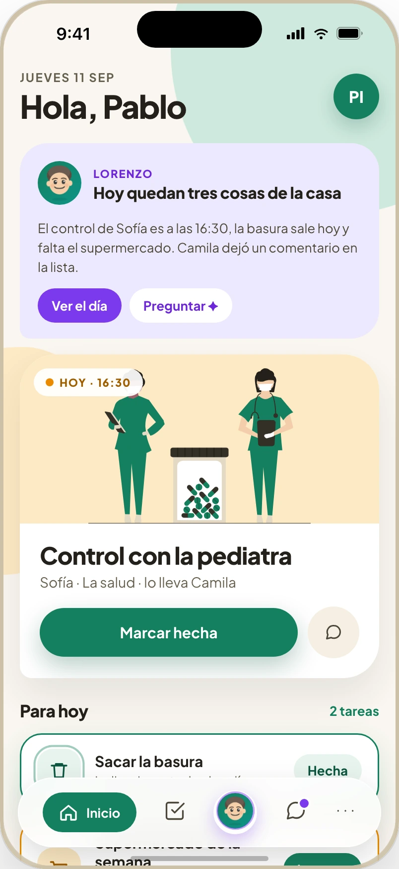 Inicio de Kinnai para una familia en un hogar: Lorenzo resume lo que queda en la casa y el control con la pediatra de hoy